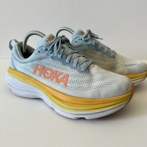 Hoka One One Bondi 8 Summer Song Running Shoes Womens 9.5 D Wide Blue Orange